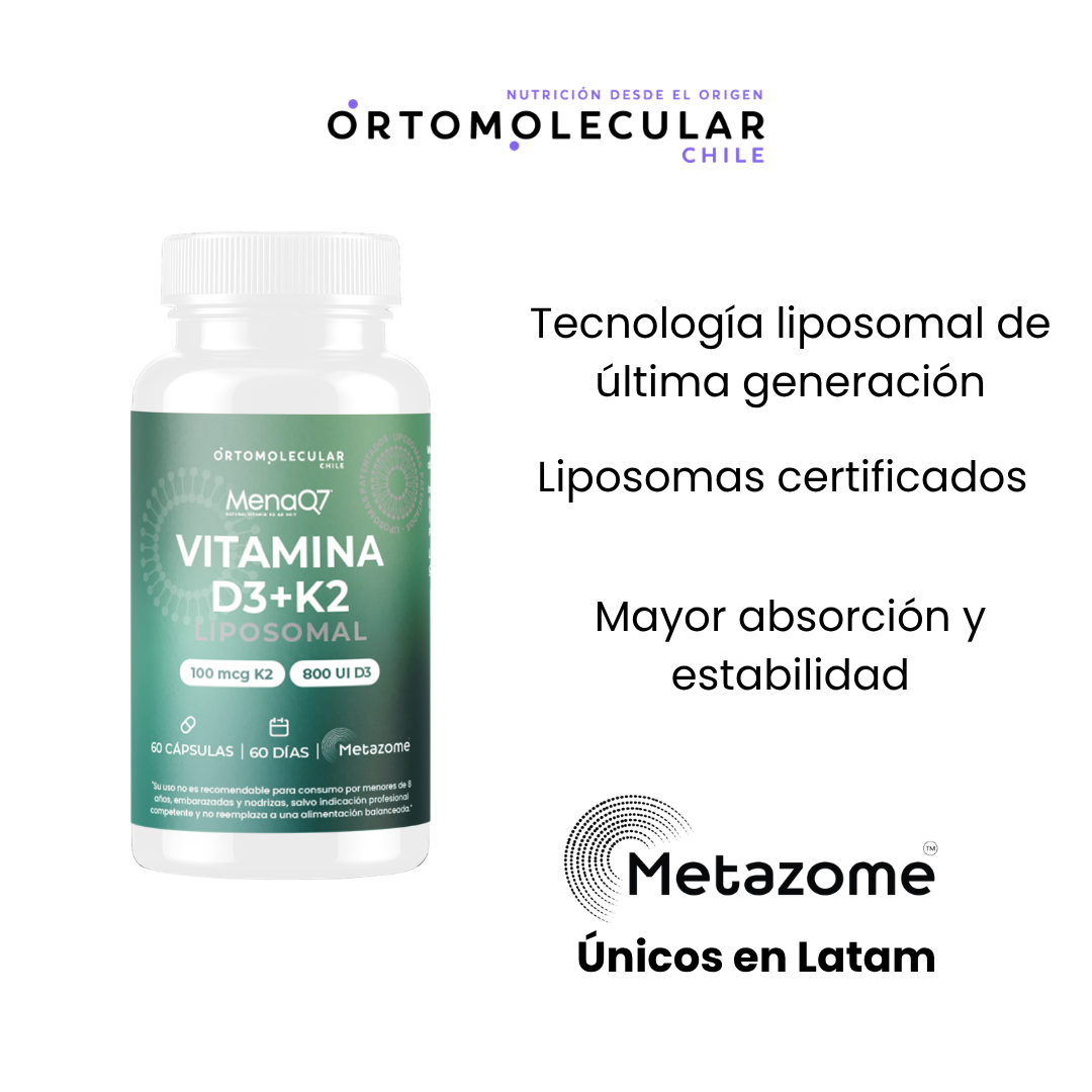 Vitamina d3+k2 menaq7 liposomal 60 capsulas ortomolecularchile 800UI 100mcg K2