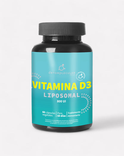 Frasco de Vitamina D3 liposomal 800 UI, 60 cápsulas, Ortomolecular Chile 