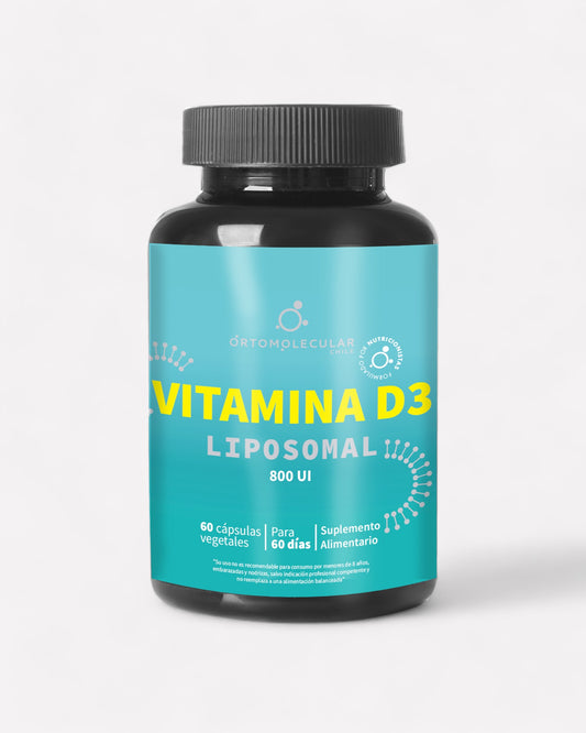 Frasco de Vitamina D3 liposomal 800 UI, 60 cápsulas, Ortomolecular Chile 