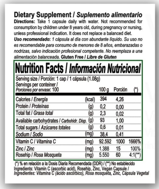 Vitamina C con rosa mosqueta y zinc 1.000 mg-100 cáps