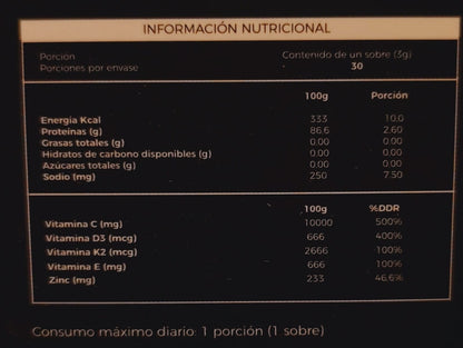 Colágeno doble hidrolizado peptidos+zinc+coenzima Q10+vitaminas-30 sobres