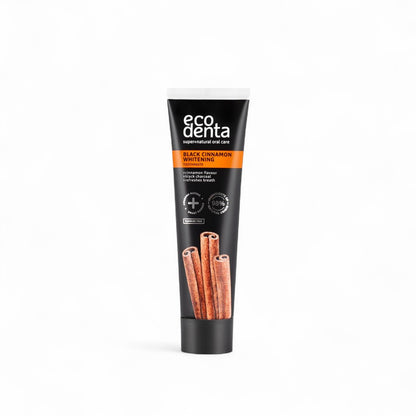 pasta dental de carbon activado con canela, vegano, aprovado por dentistias, ingredientes 99% de origen natural, antiplaca, blanqueamiento natural, sin fluor
