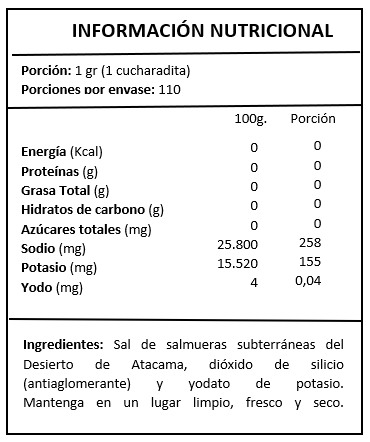 Sal de Atacama molinillo bajo -110 grs