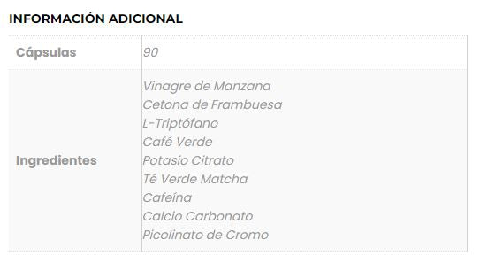 Información adicional e ingredientes de Keto Blue, Ortomolecular Chile 