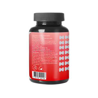 Lateral de frasco de Ultra Support, 30 cápsulas, Ortomolecular Chile 