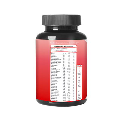Reverso de frasco Ultra Support, 30 cápsulas, con información nutricional y especificación de ingredientes, Ortomolecular Chile 